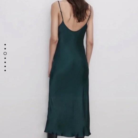 Zara Dresses Zara Emerald Green Silk Satin Slip Cowl Neck Dress